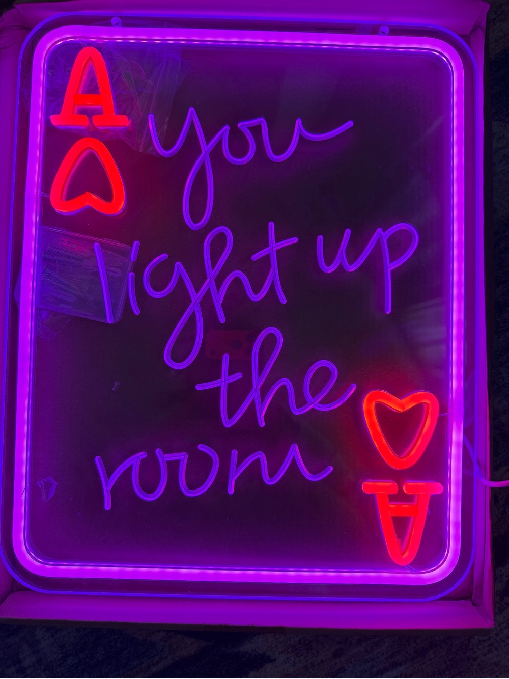 Neon Light Sign - "You Light Up the Room" in Purple & Red